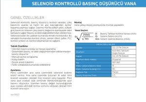 SELENOİD KONTROLLÜ BASINÇ DÜŞÜRÜCÜ VANASI DN50