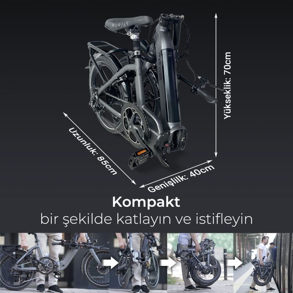 AsVIVA B13 Katlanabilir Elektrikli Bisiklet 36V Samsung Batarya – 20” Jant, Gri