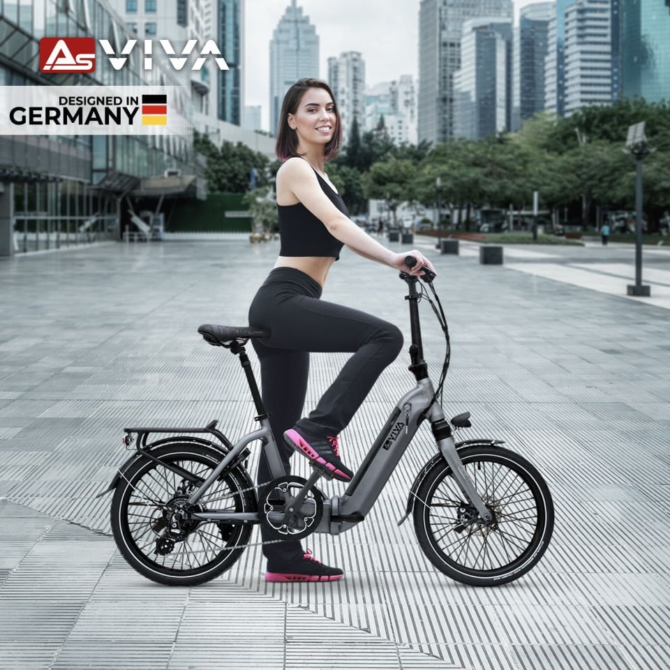 AsVIVA B13 Katlanabilir Elektrikli Bisiklet 36V Samsung Batarya – 20” Jant, Gri