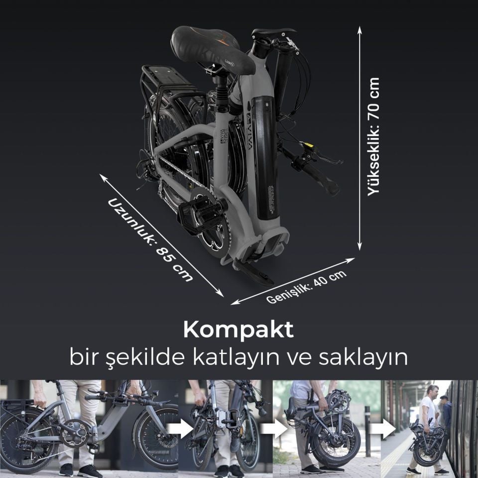 AsVIVA B13M Ortadan Motorlu Katlanabilir Elektrikli Bisiklet – 36V Samsung Batarya, Gri, 20” Jant
