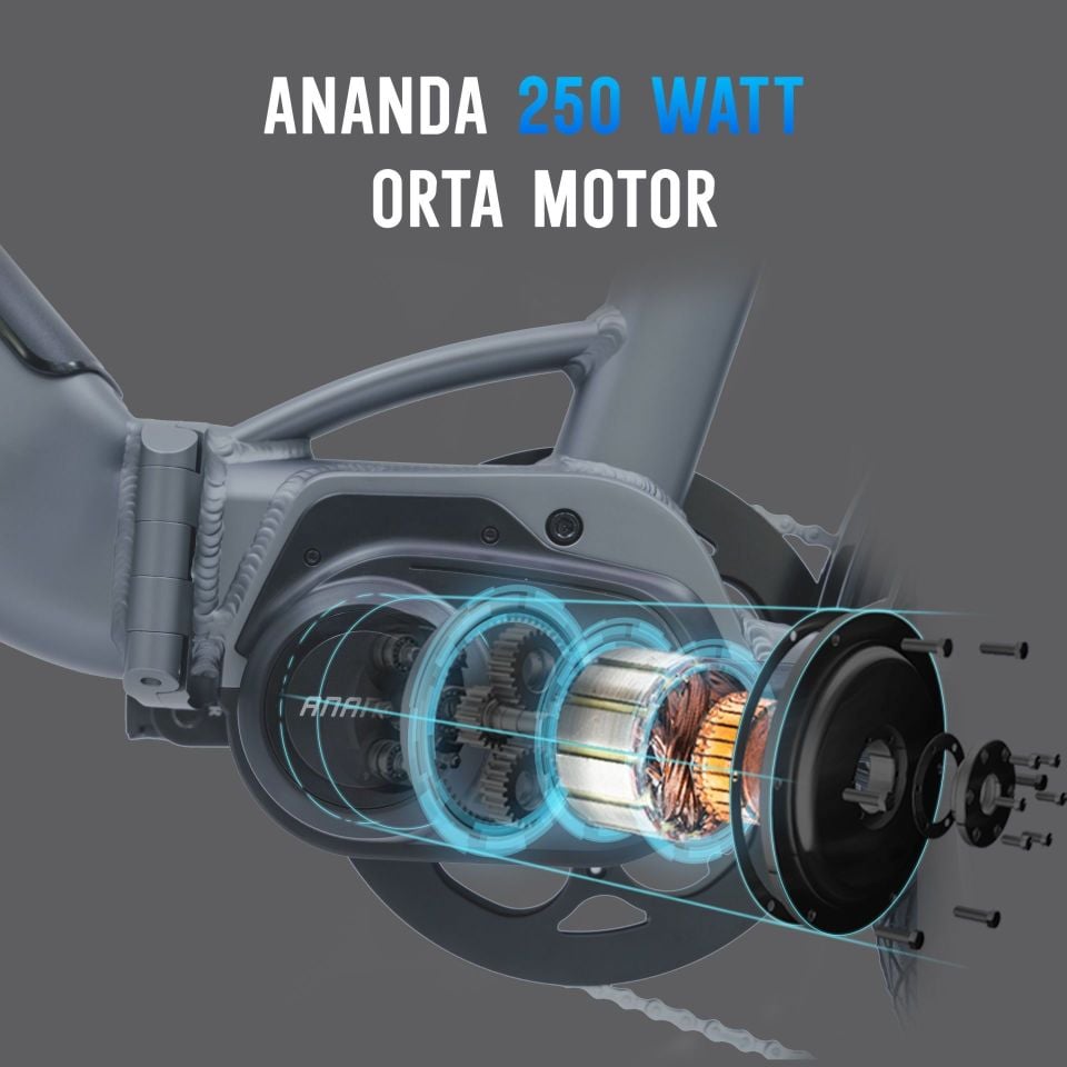 AsVIVA B13M Ortadan Motorlu Katlanabilir Elektrikli Bisiklet – 36V Samsung Batarya, Gri, 20” Jant