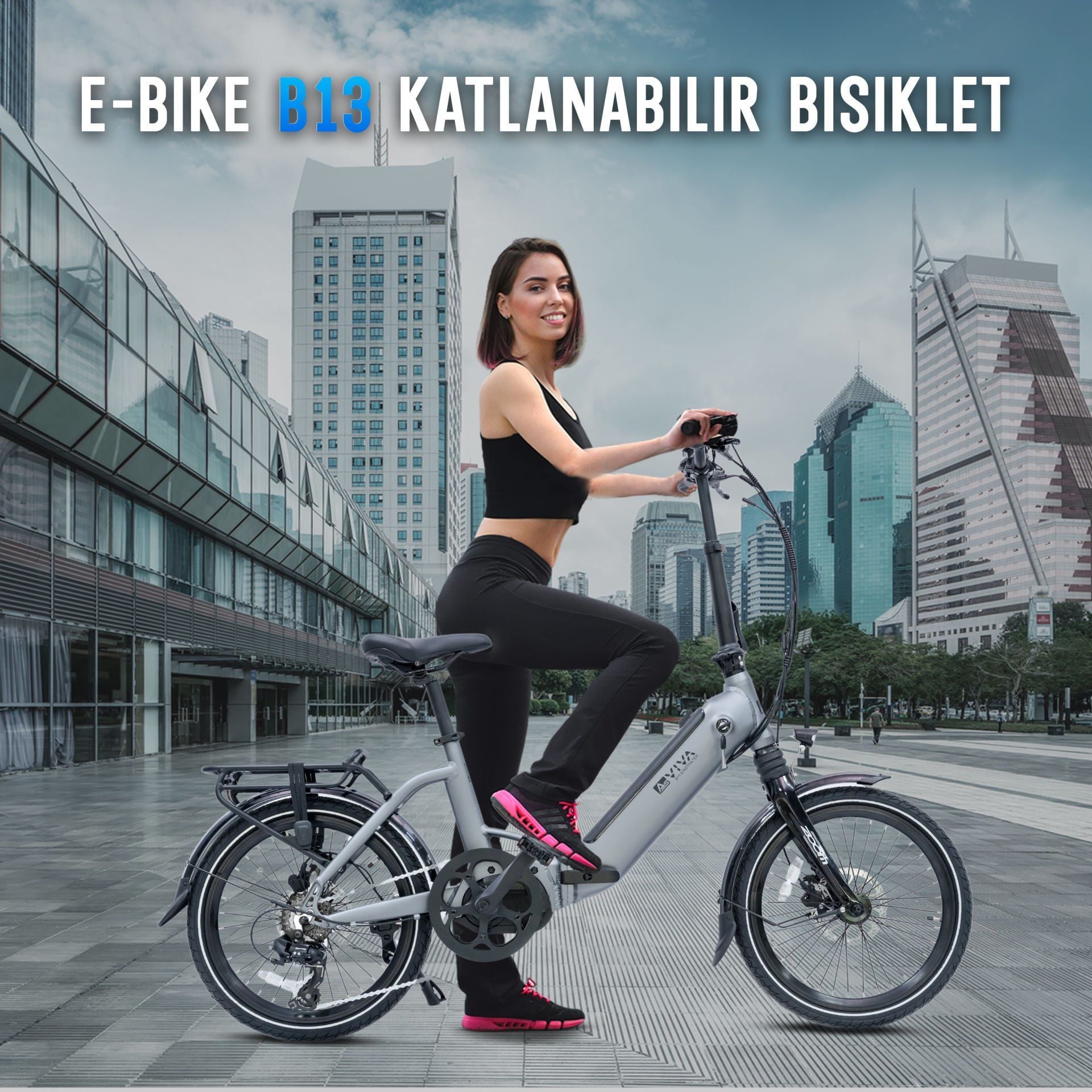 AsVIVA B13M Ortadan Motorlu Katlanabilir Elektrikli Bisiklet – 36V Samsung Batarya, Gri, 20” Jant