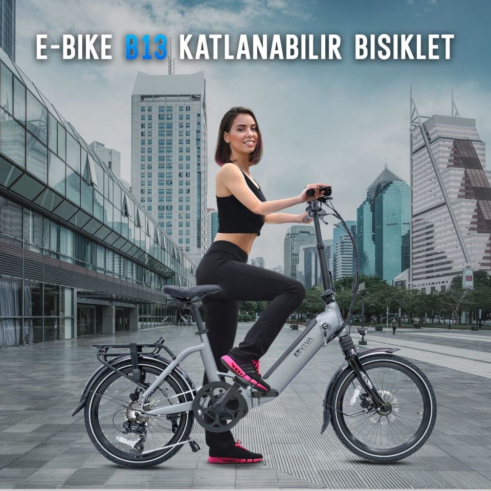 AsVIVA B13M Ortadan Motorlu Katlanabilir Elektrikli Bisiklet – 36V Samsung Batarya, Gri, 20” Jant