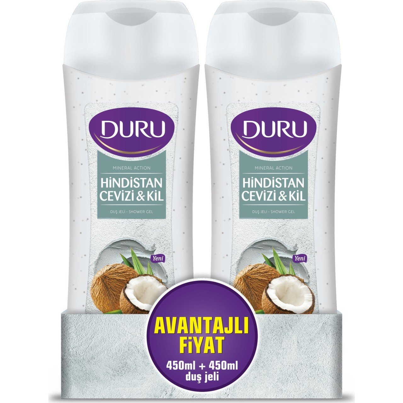 Duru  Hindistan Cevizi & Kil 2'li  Avantajlı Fiyat  450+450 ml Duş Jeli