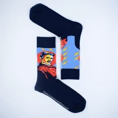 Tesla Kırmızı Şimşekli Desenli Çorap