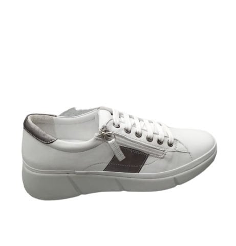 Beyaz Gümüş Garnili Hakiki Deri Ortopedi Taban Sneakers