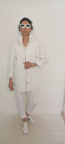 Beyaz Jean Ceket Taş lı  Oversize