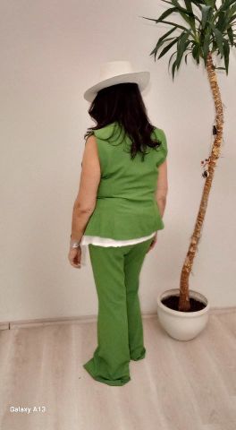 Yeşil İspanyol Paça Krep Kumaş Pantalon