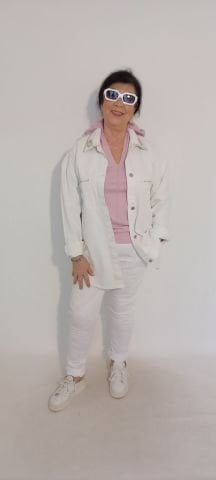 Büyük Beden Beyaz Jean Taşlı Tasarım Ceket