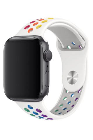 Apple Watch Uyumlu Delikli Silikon Kordon Beyaz Gökkuşağı