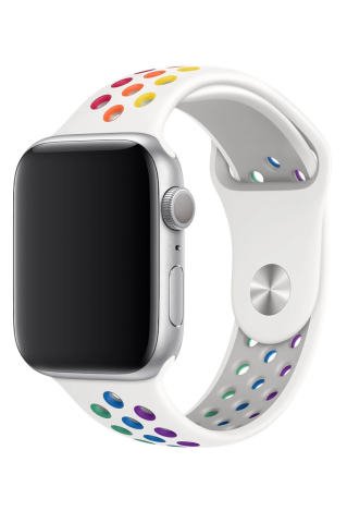 Apple Watch Uyumlu Delikli Silikon Kordon Beyaz Gökkuşağı