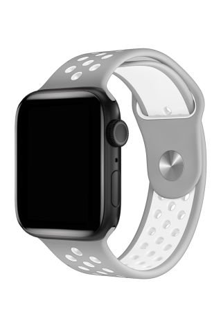 Apple Watch Uyumlu Delikli Silikon Kordon Gri Beyaz