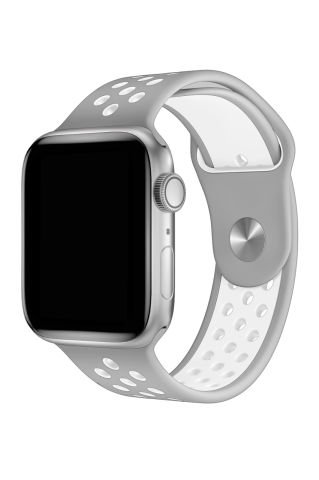 Apple Watch Uyumlu Delikli Silikon Kordon Gri Beyaz
