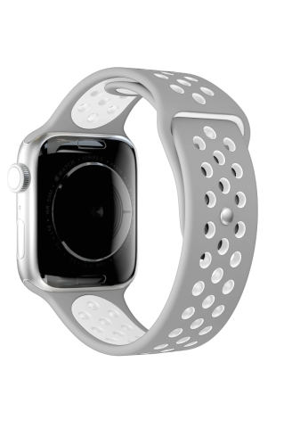 Apple Watch Uyumlu Delikli Silikon Kordon Gri Beyaz