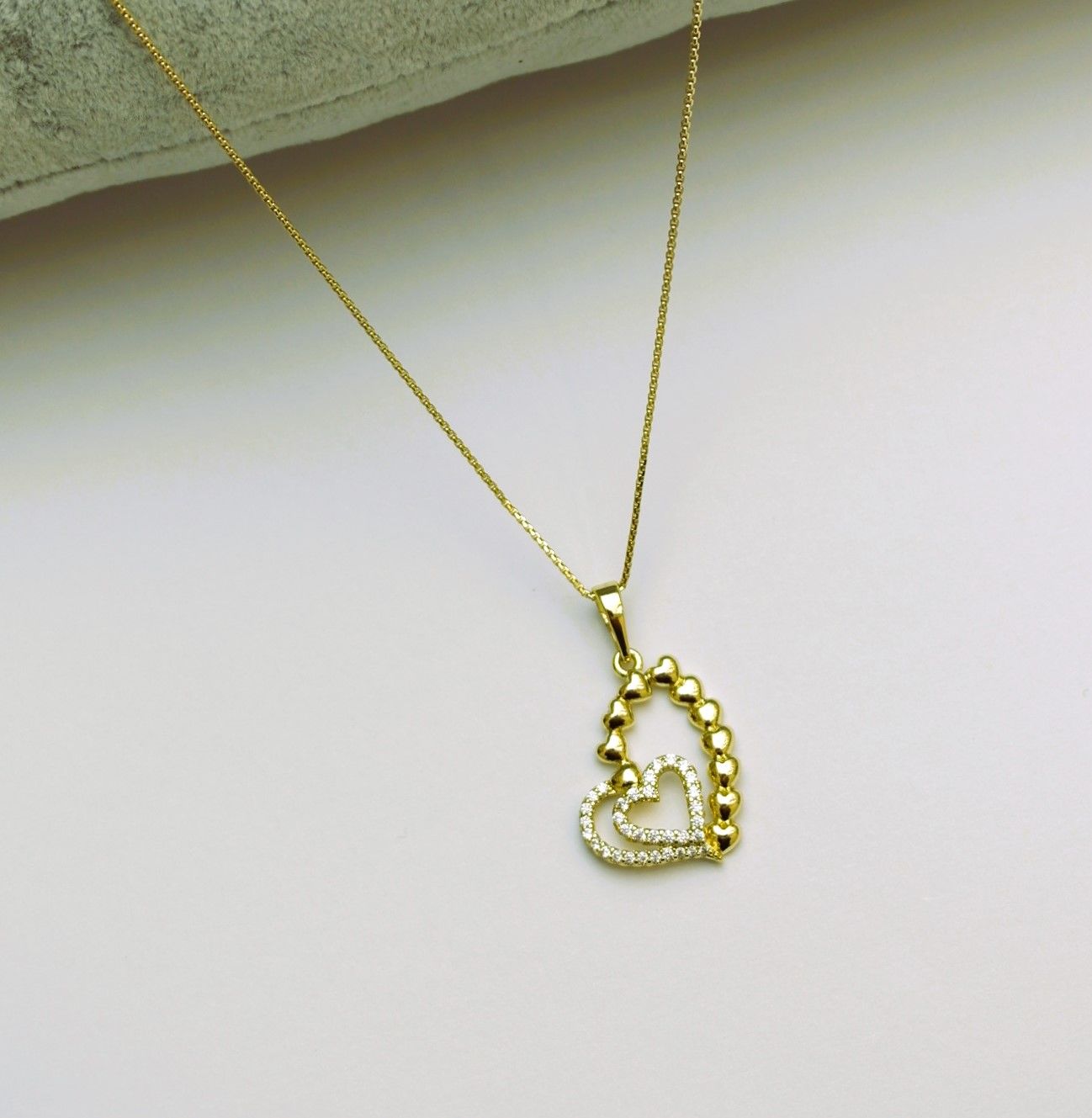 14 K Rengi İçiçe Kalp Xuping Kolye 45 Cm. TK244