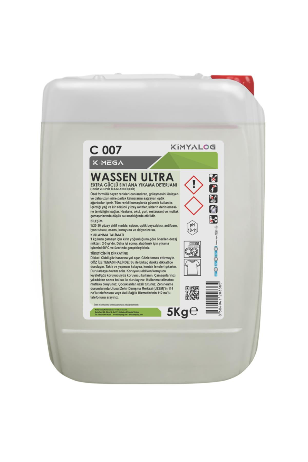 Kimyalog K-Mega Wassen Ultra Extra Güçlü Sıvı Ana Yıkama Deterjanı (Enzim ve Optik Beyazlatıcı İçerir) 5 KG