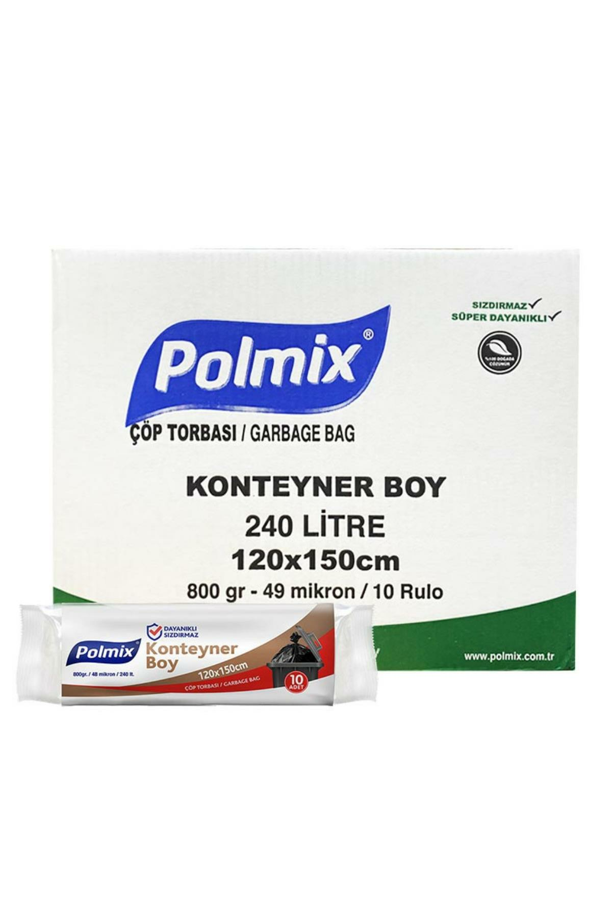 Polmix Çöp Torbası Endüstriyel Konteyner Boy 120 x 150 cm 10 Adet - Siyah (10 Adet)