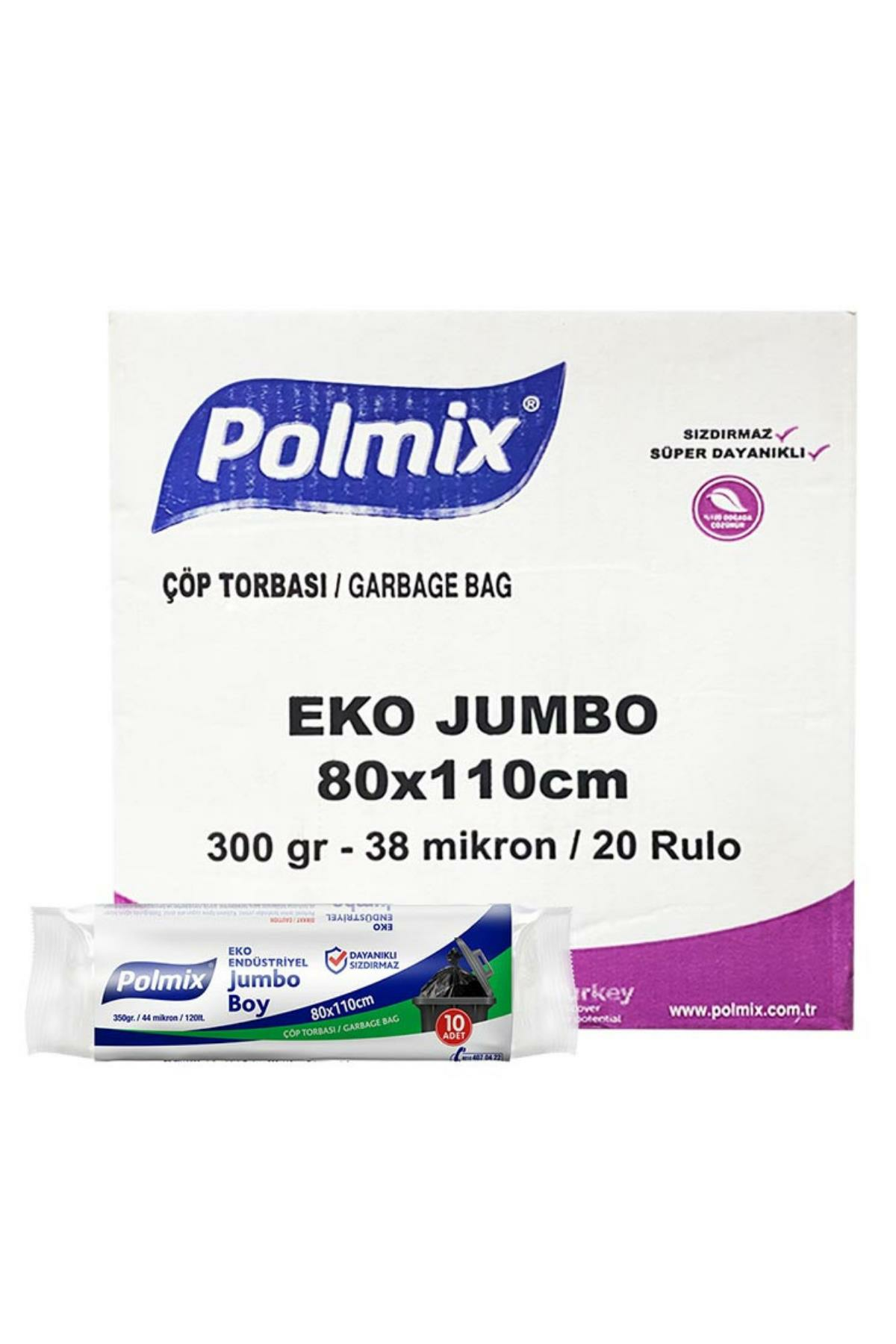 Polmix P303 Çöp Torbası Eko Endüstriyel Jumbo Boy 80 x 110 cm Siyah (20 Adet)