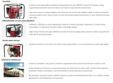 HONDA WB30 XT3 DRX Motopomp Benzinli SU MOTORU Su Pompası / 5,5 BG / 3” ÇIKIŞ ÇAPI