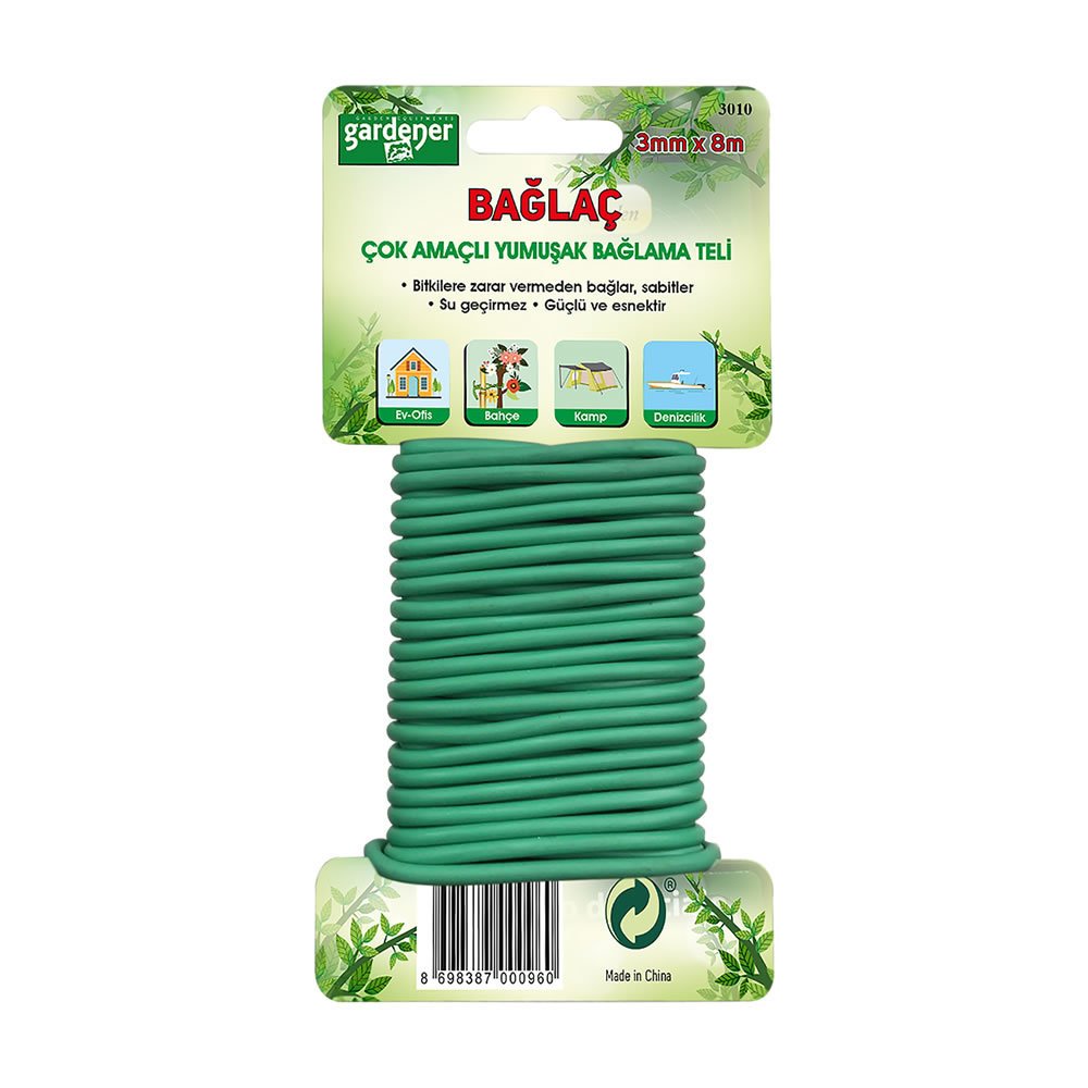 Gardener 3010 Bağlaç, Çok Amaçlı Yumuşak Bağlama Teli - 3mm x 8m.