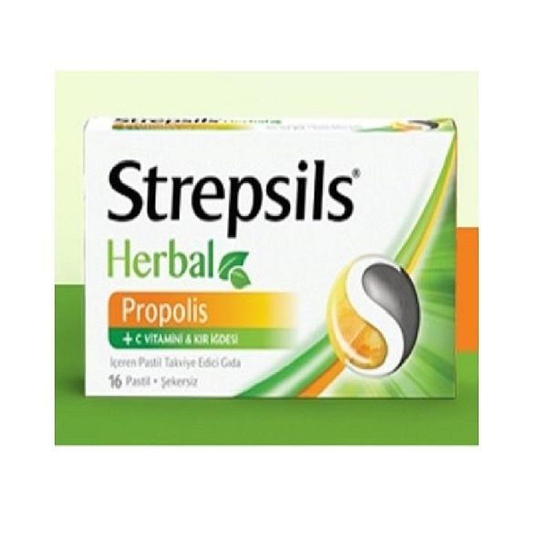 Strepsils Herbal Propolis + C Vitamini İçeren Takviye Edici Gıda 16 Pastil