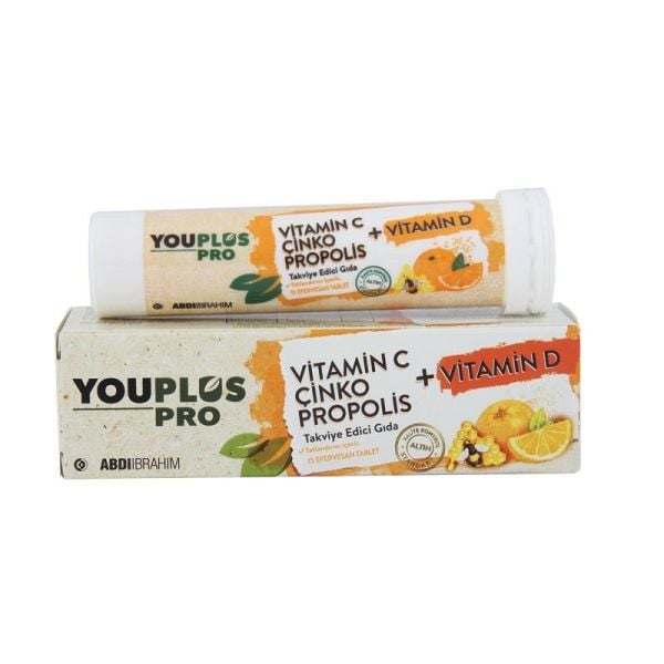 YouPlus Pro Vitamin C Çinko Propolis + Vitamin D 15 Efervesan Tablet