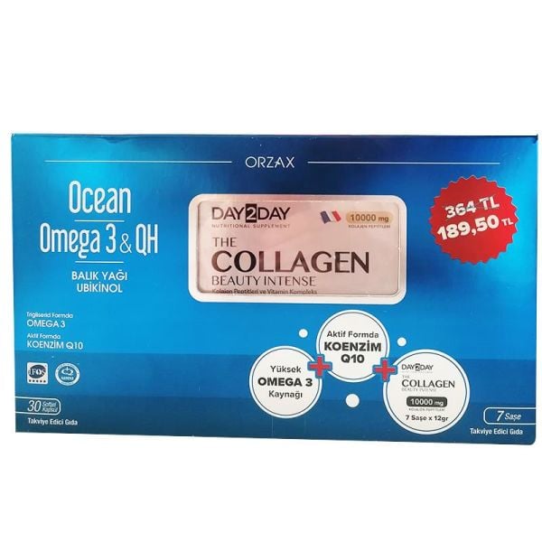 Orzax Ocean Omega 3 QH 30 Kapsül + Day2Day The Collagen Beauty Intense 7 Saşe
