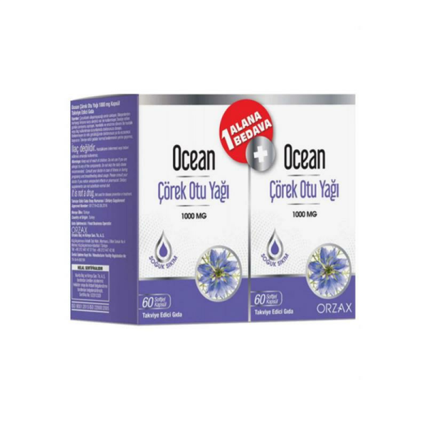 Orzax Ocean Çörek Otu Yağı 1000 mg 60 Kapsül / İkincisi Hediye