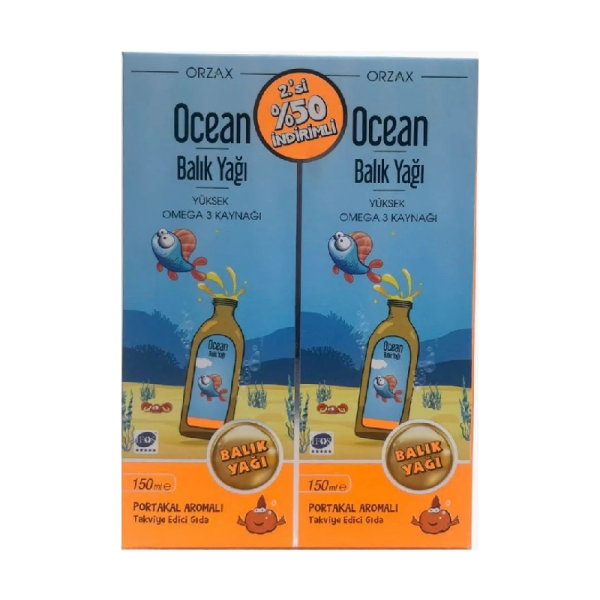 Orzax Ocean Portakal Aromalı Balık Yağı Şurup 150 ml 2'li Set