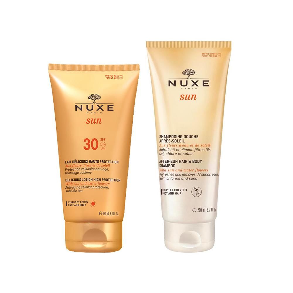 Nuxe Güneş Koruyucu Yüz ve Vücut Sütü Spf30 150 ml + Güneş Sonrası Saç ve Vücut Şampuan 200ml