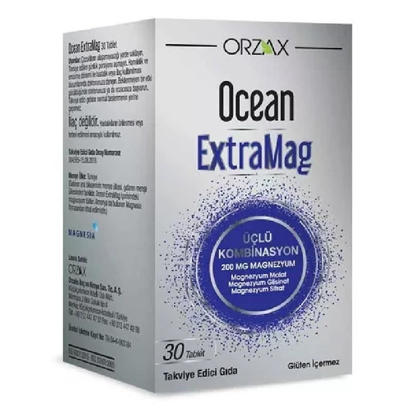 Orzax Ocean ExtraMag Üçlü Kombinasyon Takviye Edici Gıda 30 Tablet