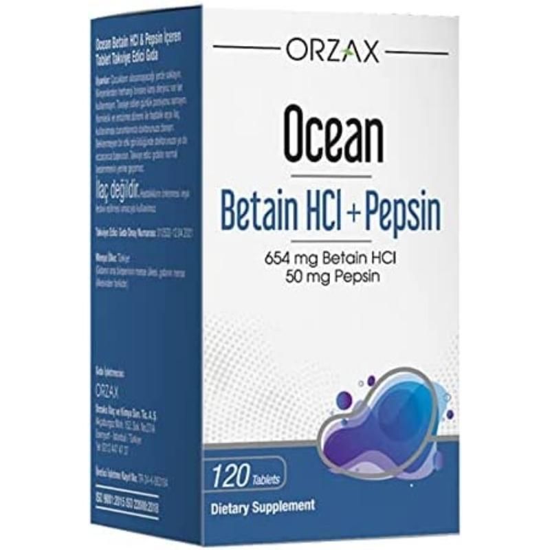 Orzax Ocean Betain HCI+ Pepsin Takviye Edici Gıda 120 Tablet