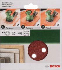 Bosch - Eksantirik Zımpara Kağıdı 6'lı Set, 125 mm 60/120/240 Kum 8 Delik