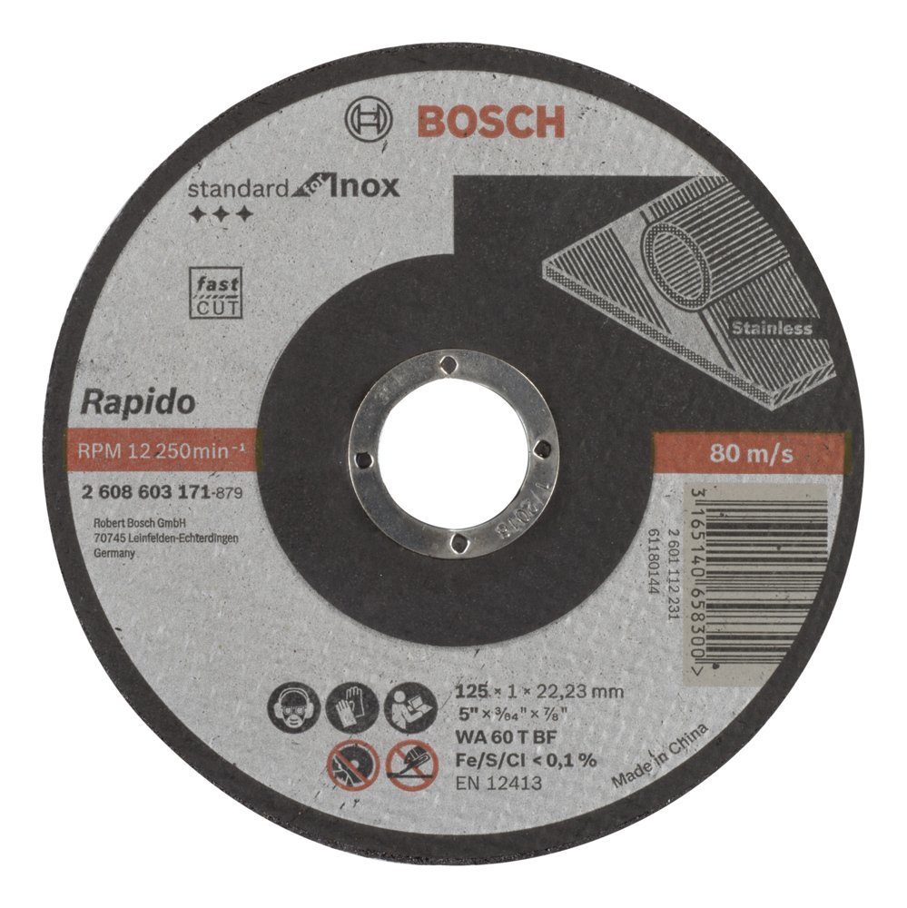 Bosch - 125*1,0 mm Standard Seri Düz Inox (Paslanmaz Çelik) Kesme Diski (Taş) - Rapido