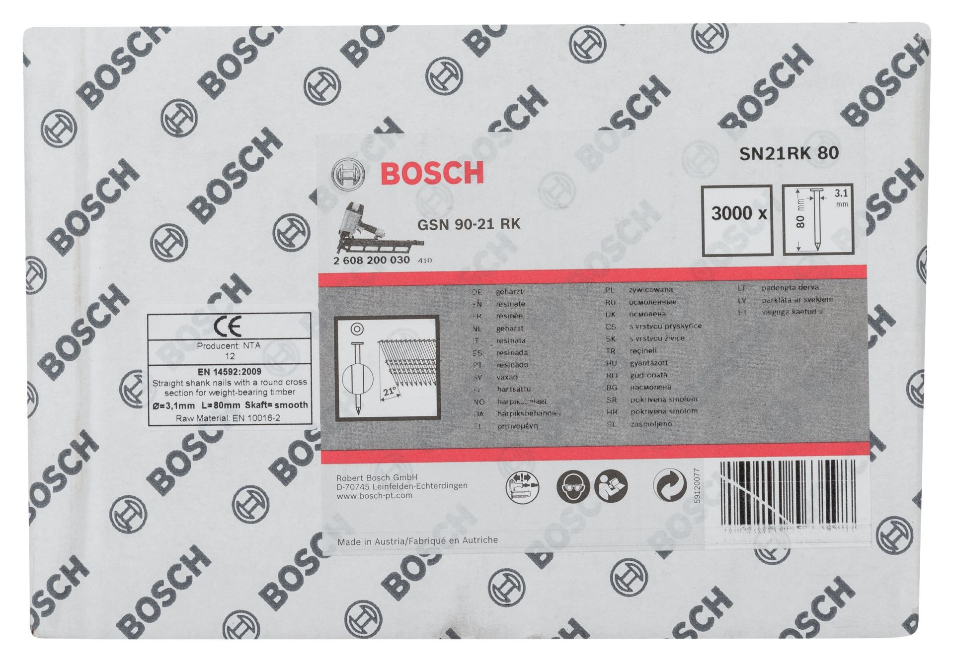 Bosch - GSN 90-21DK Çivi  80mm 3000li Düz Parlak