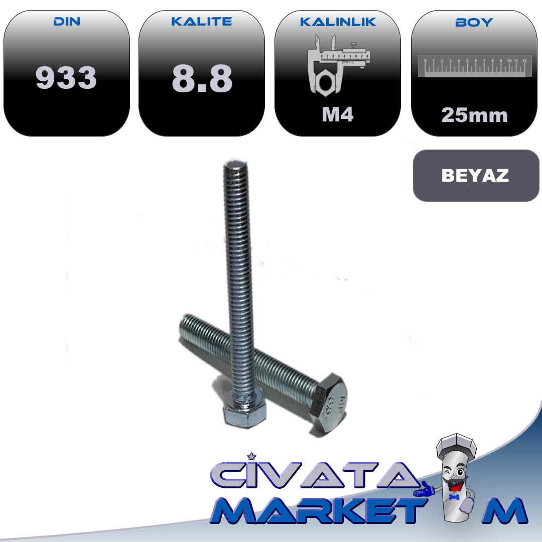 M4*25 ANAHTAR BAŞ TAM DİŞ CİVATA 8,8