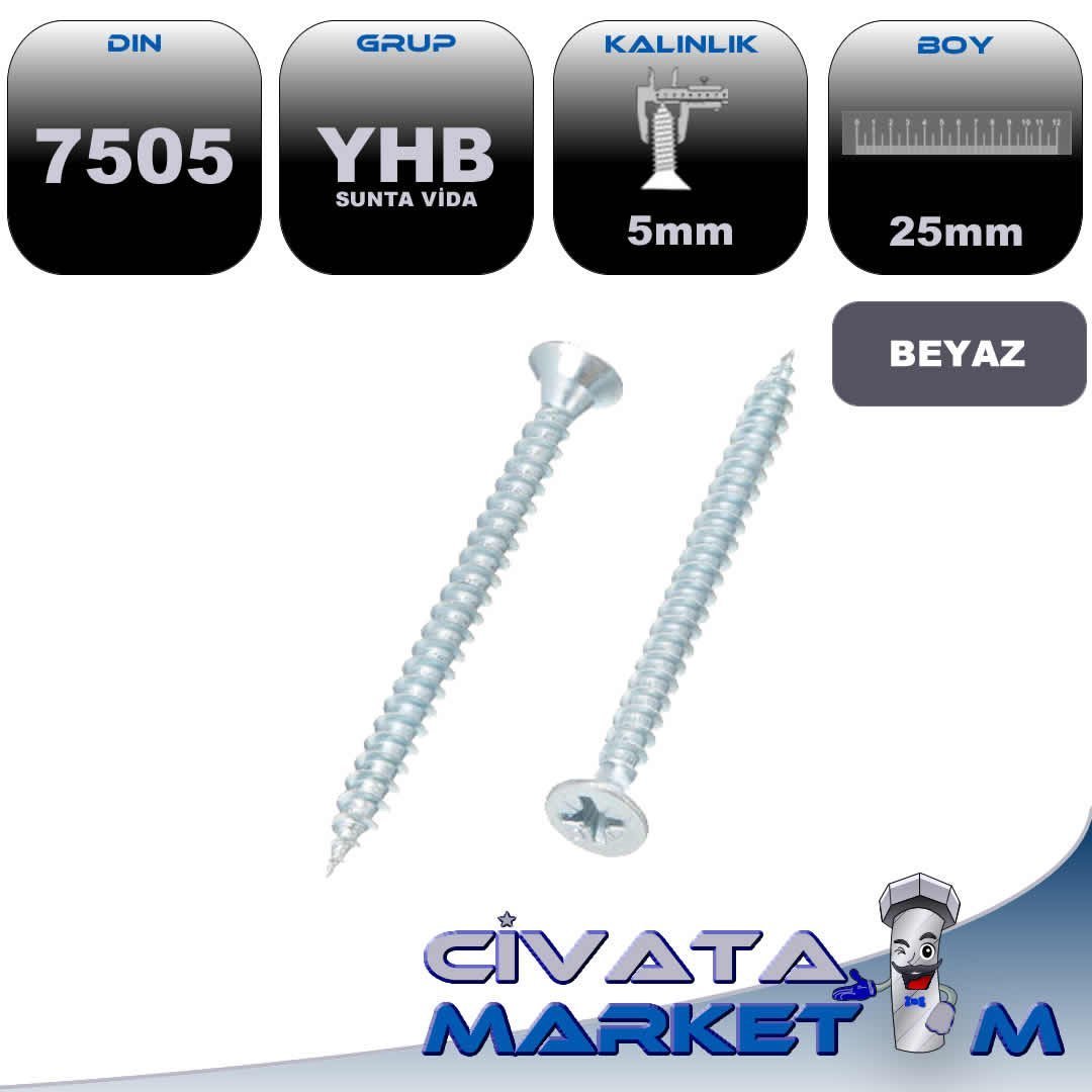 5X25 SUNTA (AĞAÇ-AHŞAP) VİDASI YHB DIN7505 BYZ