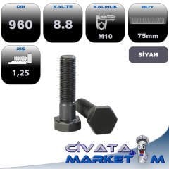 M10*75 ANAHTAR BAŞ İNCE DİŞ 1,25 YARIM PASO CİVATA 8,8