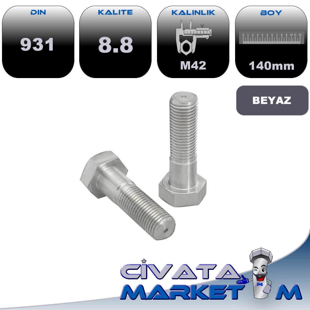 M42*140 ANAHTAR BAŞ YARIM DİŞ CİVATA 8,8