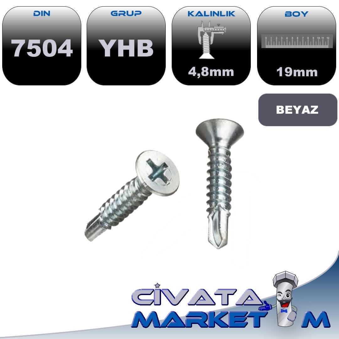 4,8x19 YHB MATKAP UCLU VİDA DIN7504 BYZ