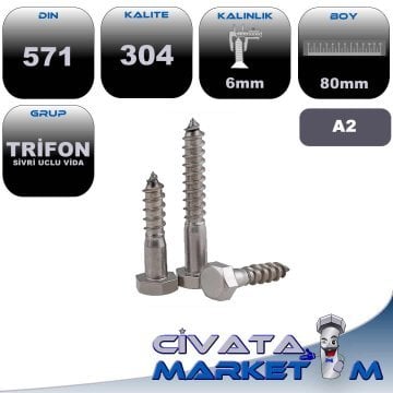 6*80 TRİFON VİDA A2 304