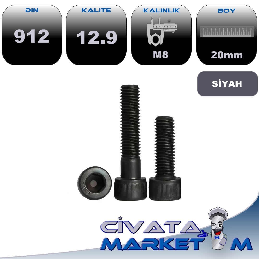 M8*20 İMBUS CİVATA DIN 912 12.9