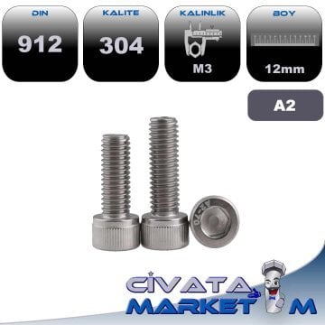 M3*12 İMBUS CİVATA A2