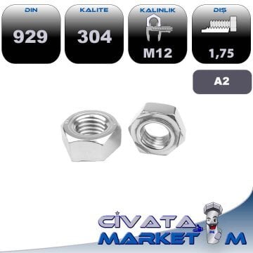 M12 ALTIKÖŞE KAYNAK SOMUNU A2 304 DIN929