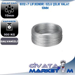 6x12+7 LİF (KENDİR) ÖZLÜ ÇELİK HALAT 10MM GALVANİZ