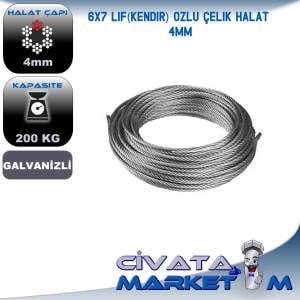 6X7 LİF (KENDİR) ÖZLÜ ÇELİK HALAT 4MM GALVANİZ