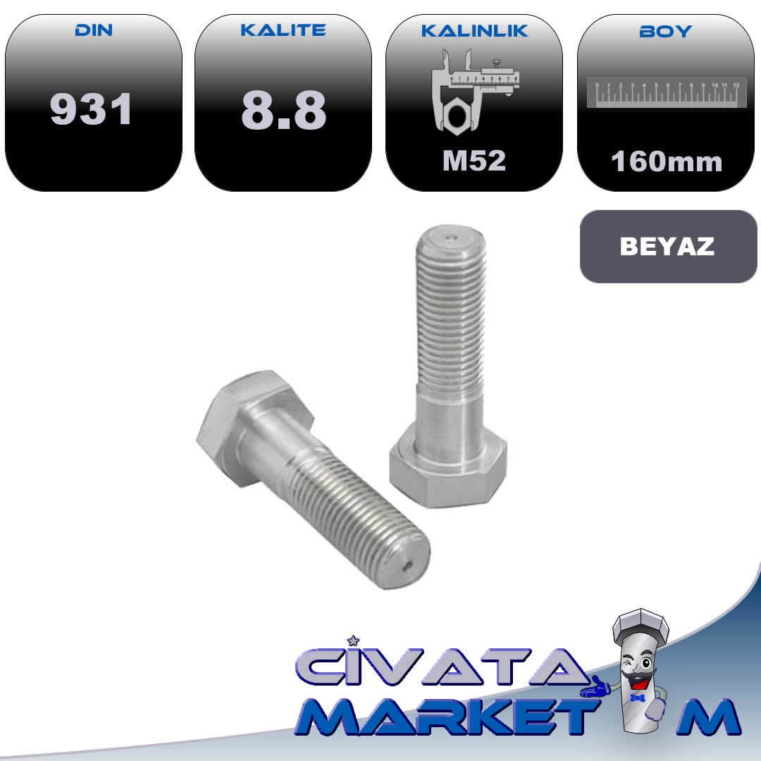 M52*160 ANAHTAR BAŞ YARIM DİŞ CİVATA 8,8