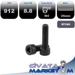 M4*25 İMBUS CİVATA SİYAH 8.8