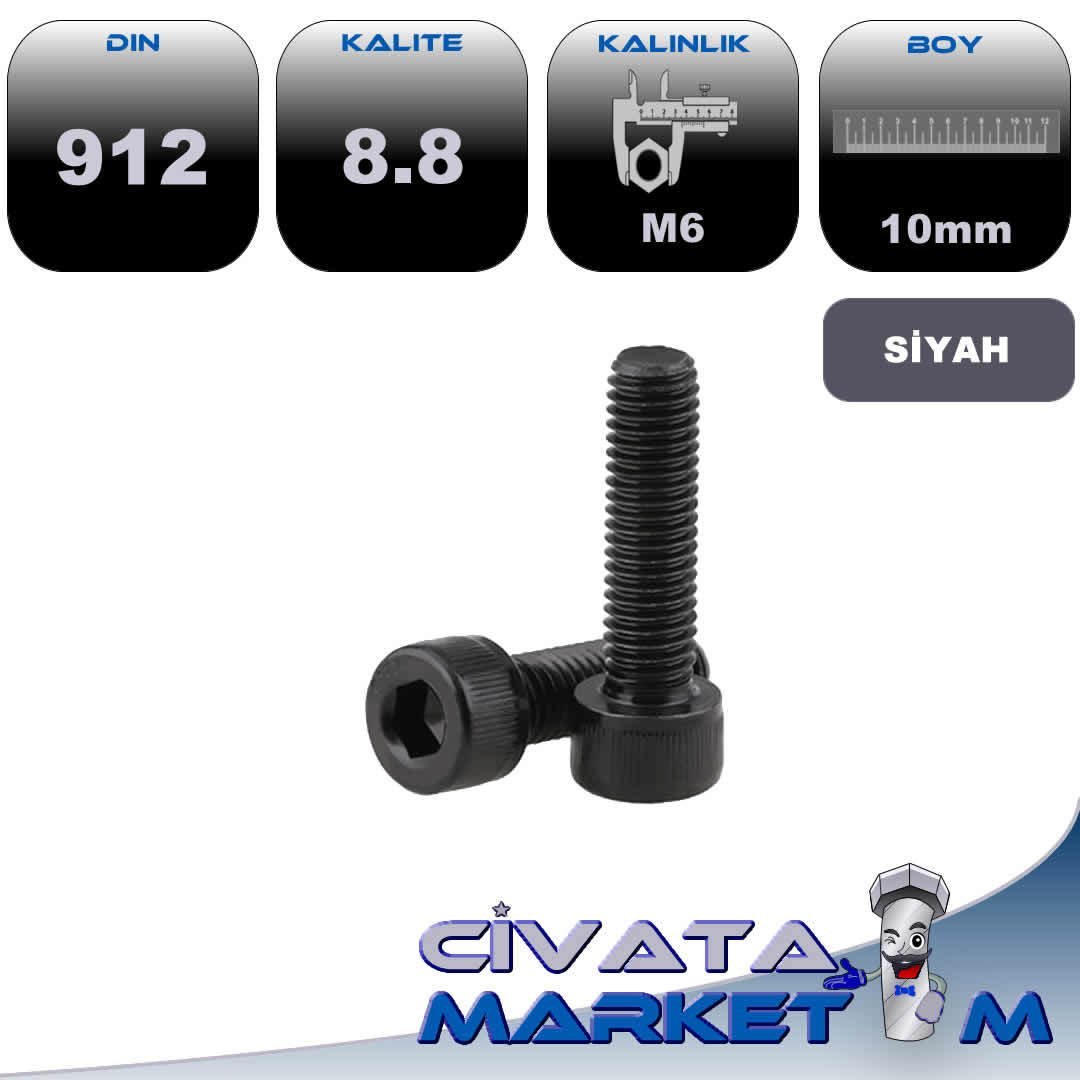 M6*10 İMBUS CİVATA SİYAH 8.8