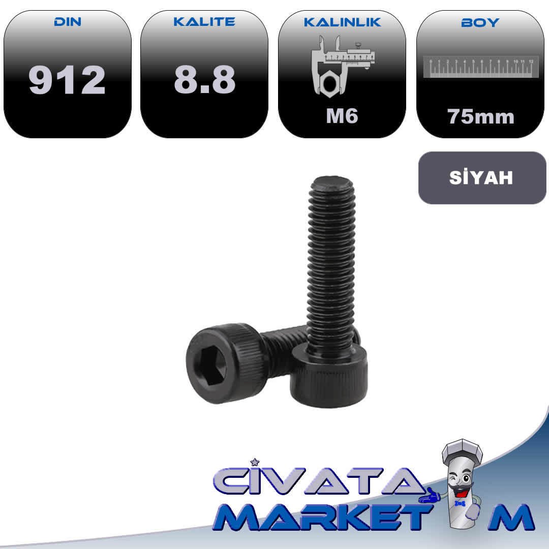 M6*75 İMBUS CİVATA SİYAH 8.8